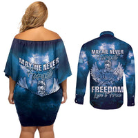 Federated States of Micronesia Veterans Day Couples Matching Off Shoulder Short Dress and Long Sleeve Button Shirt May We Never Forget Freedom Isn't Free LT05 - Polynesian Pride