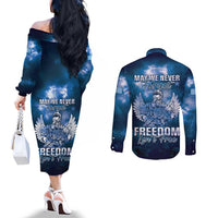 Federated States of Micronesia Veterans Day Couples Matching Off The Shoulder Long Sleeve Dress and Long Sleeve Button Shirt May We Never Forget Freedom Isn't Free LT05 - Polynesian Pride