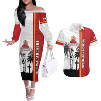 French Polynesia Armistice Day Couples Matching Off The Shoulder Long Sleeve Dress and Hawaiian Shirt Lest We Forget Flag Style LT05 Red - Polynesian Pride