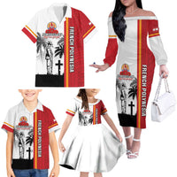 French Polynesia Armistice Day Family Matching Off The Shoulder Long Sleeve Dress and Hawaiian Shirt Lest We Forget Flag Style LT05 - Polynesian Pride