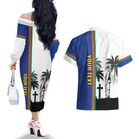 New Caledonia Armistice Day Couples Matching Off The Shoulder Long Sleeve Dress and Hawaiian Shirt Lest We Forget Flag Style LT05 - Polynesian Pride
