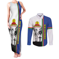 New Caledonia Armistice Day Couples Matching Tank Maxi Dress and Long Sleeve Button Shirt Lest We Forget Flag Style LT05 Navy - Polynesian Pride