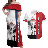 Wallis and Futuna Armistice Day Couples Matching Off Shoulder Maxi Dress and Hawaiian Shirt Lest We Forget Flag Style LT05 White - Polynesian Pride