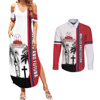 Wallis and Futuna Armistice Day Couples Matching Summer Maxi Dress and Long Sleeve Button Shirt Lest We Forget Flag Style LT05 White - Polynesian Pride