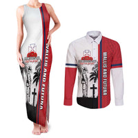 Wallis and Futuna Armistice Day Couples Matching Tank Maxi Dress and Long Sleeve Button Shirt Lest We Forget Flag Style LT05 White - Polynesian Pride
