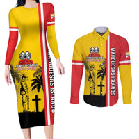 Marquesas Islands Armistice Day Couples Matching Long Sleeve Bodycon Dress and Long Sleeve Button Shirt Lest We Forget Flag Style LT05 Yellow - Polynesian Pride