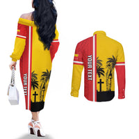 Marquesas Islands Armistice Day Couples Matching Off The Shoulder Long Sleeve Dress and Long Sleeve Button Shirt Lest We Forget Flag Style LT05 - Polynesian Pride