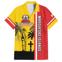 Marquesas Islands Armistice Day Family Matching Off Shoulder Maxi Dress and Hawaiian Shirt Lest We Forget Flag Style LT05 Dad's Shirt - Short Sleeve Yellow - Polynesian Pride