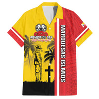 Marquesas Islands Armistice Day Family Matching Off Shoulder Short Dress and Hawaiian Shirt Lest We Forget Flag Style LT05 Dad's Shirt - Short Sleeve Yellow - Polynesian Pride