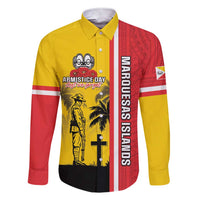 Marquesas Islands Armistice Day Family Matching Short Sleeve Bodycon Dress and Hawaiian Shirt Lest We Forget Flag Style LT05 Dad's Shirt - Long Sleeve Yellow - Polynesian Pride