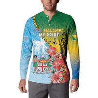 Personalised Malampa Fiji Day Button Sweatshirt Tribal Pattern With Tropical Flowers LT05 - Polynesian Pride