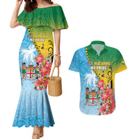 Personalised Malampa Fiji Day Couples Matching Mermaid Dress and Hawaiian Shirt Tribal Pattern With Tropical Flowers LT05 Colorful - Polynesian Pride