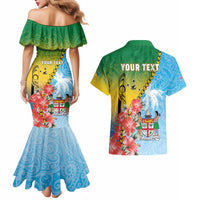 Personalised Malampa Fiji Day Couples Matching Mermaid Dress and Hawaiian Shirt Tribal Pattern With Tropical Flowers LT05 - Polynesian Pride