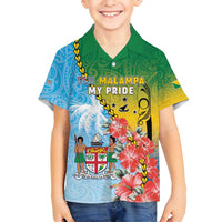 Personalised Malampa Fiji Day Family Matching Off Shoulder Maxi Dress and Hawaiian Shirt Tribal Pattern With Tropical Flowers LT05 Son's Shirt Colorful - Polynesian Pride