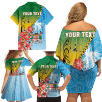 Personalised Malampa Fiji Day Family Matching Off Shoulder Short Dress and Hawaiian Shirt Tribal Pattern With Tropical Flowers LT05 - Polynesian Pride