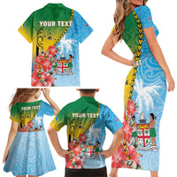 Personalised Malampa Fiji Day Family Matching Short Sleeve Bodycon Dress and Hawaiian Shirt Tribal Pattern With Tropical Flowers LT05 - Polynesian Pride