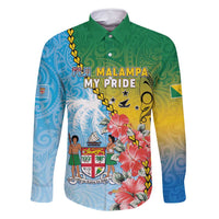 Personalised Malampa Fiji Day Family Matching Summer Maxi Dress and Hawaiian Shirt Tribal Pattern With Tropical Flowers LT05 Dad's Shirt - Long Sleeve Colorful - Polynesian Pride
