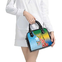 Malampa Fiji Day Shoulder Handbag Tribal Pattern With Tropical Flowers - Polynesian Pride