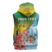 Personalised Malampa Fiji Day Sleeveless Zip Hoodie Tribal Pattern With Tropical Flowers LT05 - Polynesian Pride