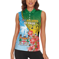 Personalised Malampa Fiji Day Women Sleeveless Polo Shirt Tribal Pattern With Tropical Flowers LT05 - Polynesian Pride