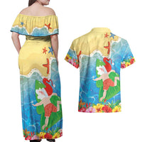 Christmas In Hawaii Couples Matching Off Shoulder Maxi Dress and Hawaiian Shirt Tis The Sea Sun LT05 - Polynesian Pride