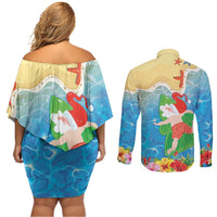 Christmas In Hawaii Couples Matching Off Shoulder Short Dress and Long Sleeve Button Shirt Tis The Sea Sun LT05 - Polynesian Pride
