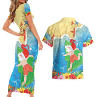 Christmas In Hawaii Couples Matching Short Sleeve Bodycon Dress and Hawaiian Shirt Tis The Sea Sun LT05 - Polynesian Pride