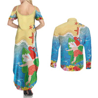 Christmas In Hawaii Couples Matching Summer Maxi Dress and Long Sleeve Button Shirt Tis The Sea Sun LT05 - Polynesian Pride