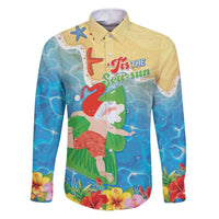 Christmas In Hawaii Family Matching Puletasi and Hawaiian Shirt Tis The Sea Sun LT05 Dad's Shirt - Long Sleeve Blue - Polynesian Pride
