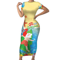 Christmas In Hawaii Family Matching Short Sleeve Bodycon Dress and Hawaiian Shirt Tis The Sea Sun