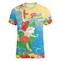 Christmas In Hawaii Women V-Neck T-Shirt Tis The Sea Sun LT05 Female Blue - Polynesian Pride