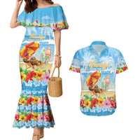 Personalised Hawaii Funny Thanksgiving Couples Matching Mermaid Dress and Hawaiian Shirt Thankful From The Beach LT05 Blue - Polynesian Pride