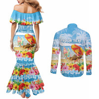 Personalised Hawaii Funny Thanksgiving Couples Matching Mermaid Dress and Long Sleeve Button Shirt Thankful From The Beach LT05 - Polynesian Pride