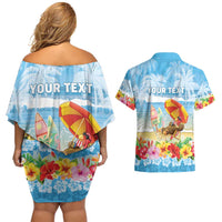 Personalised Hawaii Funny Thanksgiving Couples Matching Off Shoulder Short Dress and Hawaiian Shirt Thankful From The Beach LT05 - Polynesian Pride