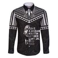 American Samoa MLK Day Family Matching Off The Shoulder Long Sleeve Dress and Hawaiian Shirt Polynesian Style LT05 Dad's Shirt - Long Sleeve Black - Polynesian Pride