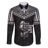 American Samoa MLK Day Family Matching Off Shoulder Maxi Dress and Hawaiian Shirt Polynesian Style LT05 Dad's Shirt - Long Sleeve Black - Polynesian Pride