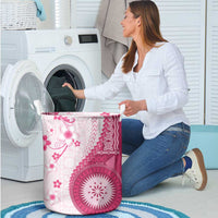 Bula Fiji Laundry Basket Pink Plumeria Masi Tapa Pattern - Polynesian Pride