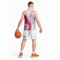 Bula Fiji Basketball Jersey Pink Plumeria Masi Tapa Pattern - Polynesian Pride