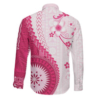 Bula Fiji Family Matching Long Sleeve Bodycon Dress and Hawaiian Shirt Pink Plumeria Masi Tapa Pattern LT05 - Polynesian Pride