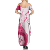Bula Fiji Family Matching Summer Maxi Dress and Hawaiian Shirt Pink Plumeria Masi Tapa Pattern LT05 - Polynesian Pride