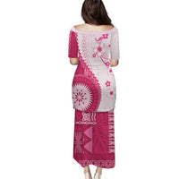 Bula Fiji Puletasi Pink Plumeria Masi Tapa Pattern - Polynesian Pride