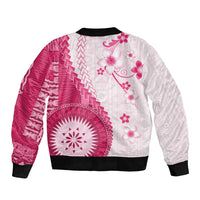 Bula Fiji Sleeve Zip Bomber Jacket Pink Plumeria Masi Tapa Pattern LT05 - Polynesian Pride