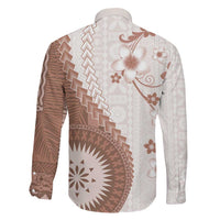 Bula Fiji Family Matching Off Shoulder Short Dress and Hawaiian Shirt Brown Plumeria Masi Tapa Pattern LT05 - Polynesian Pride