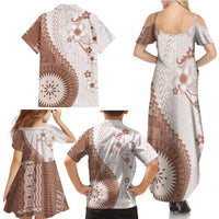 Bula Fiji Family Matching Summer Maxi Dress and Hawaiian Shirt Brown Plumeria Masi Tapa Pattern LT05 - Polynesian Pride