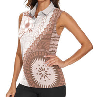 Bula Fiji Women Sleeveless Polo Shirt Brown Plumeria Masi Tapa Pattern - Polynesian Pride