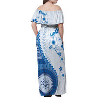 Bula Fiji Family Matching Off Shoulder Maxi Dress and Hawaiian Shirt Blue Plumeria Masi Tapa Pattern LT05 - Polynesian Pride