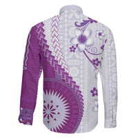 Bula Fiji Family Matching Off Shoulder Maxi Dress and Hawaiian Shirt Violet Plumeria Masi Tapa Pattern LT05 - Polynesian Pride