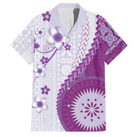 Bula Fiji Family Matching Summer Maxi Dress and Hawaiian Shirt Violet Plumeria Masi Tapa Pattern LT05 Dad's Shirt - Short Sleeve Violet - Polynesian Pride