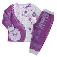 Bula Fiji Christmas Pajama Set Violet Plumeria Masi Tapa Pattern LT05 - Polynesian Pride