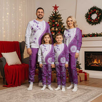 Bula Fiji Christmas Pajama Set Violet Plumeria Masi Tapa Pattern LT05 - Polynesian Pride